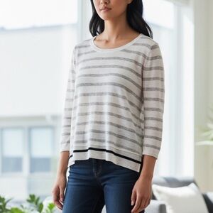 Pure Collection Linen Double Layer Striped Sweater NWT